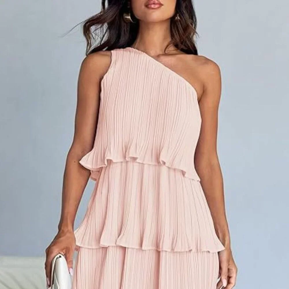Layered Single Shoulder Mini Dress